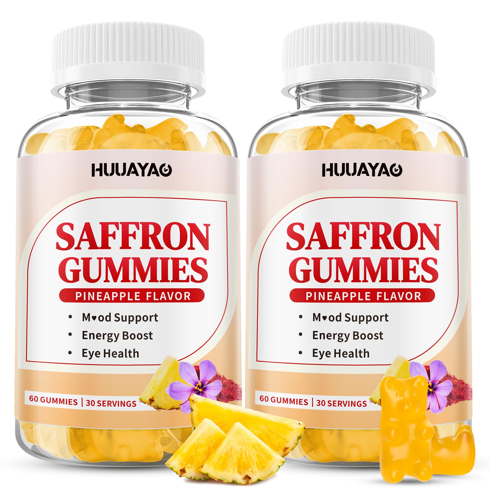 10-IN-1 Saffron Gummies – Sugar Free Mood & Focus Support (Pineapple, 120 Count)