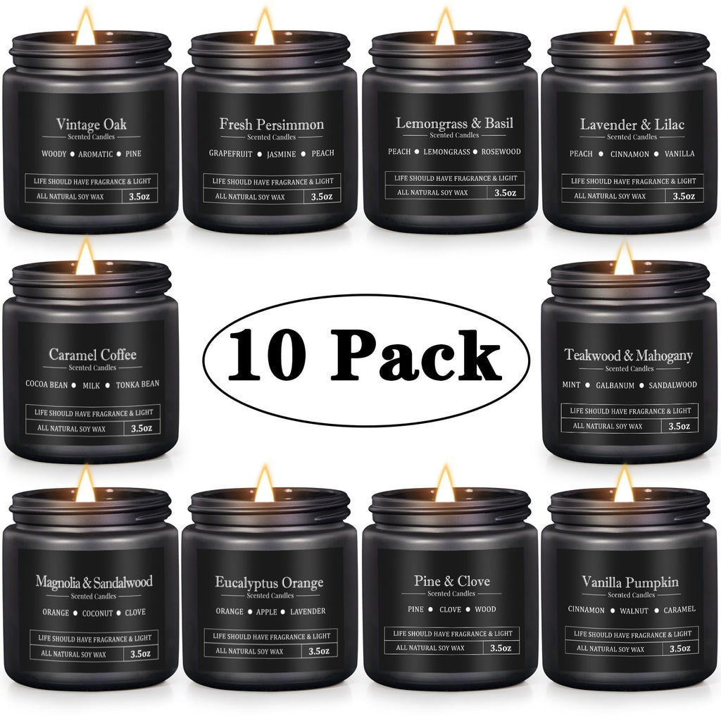 10 Pack Scented Candles for Men – Masculine Gift Set | Aromatherapy, Soy Wax, Cotton Wick