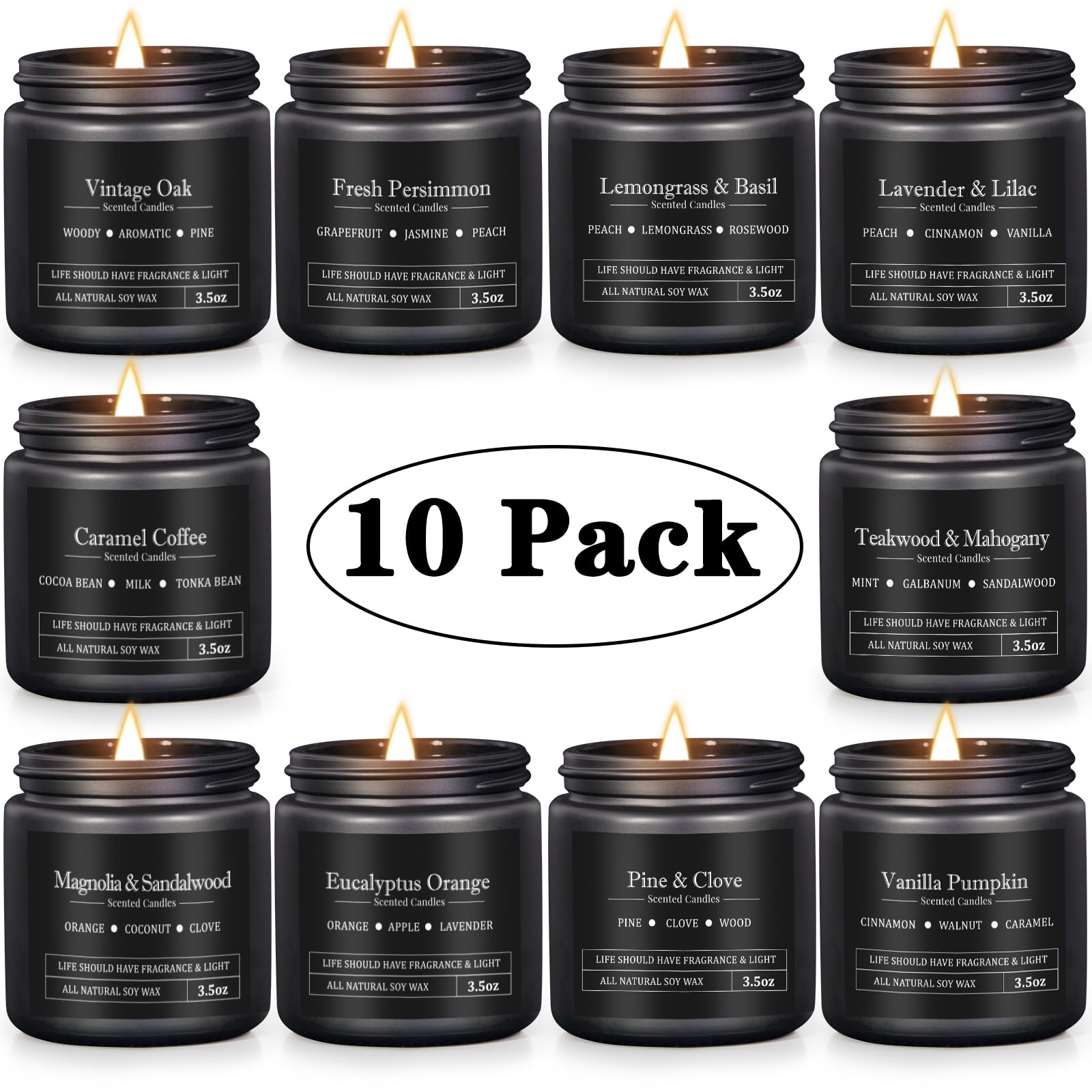 10 Pack Scented Candles for Men – Masculine Gift Set | Aromatherapy, Soy Wax, Cotton Wick
