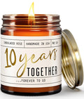 10 Year Anniversary Gift for Wife - Soy Candle, Sandalwood Rose | 50Hr Burn, USA Made
