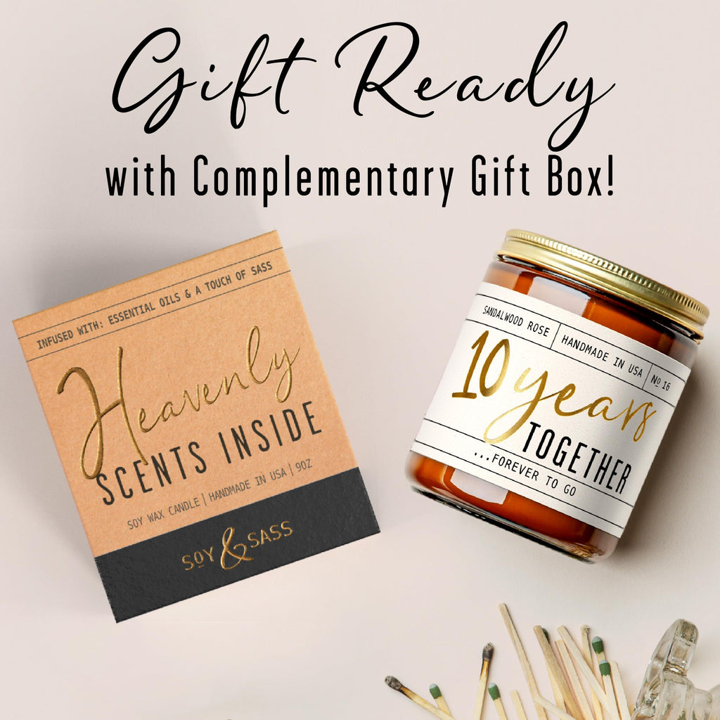 10 Year Anniversary Gift for Wife - Soy Candle, Sandalwood Rose | 50Hr Burn, USA Made