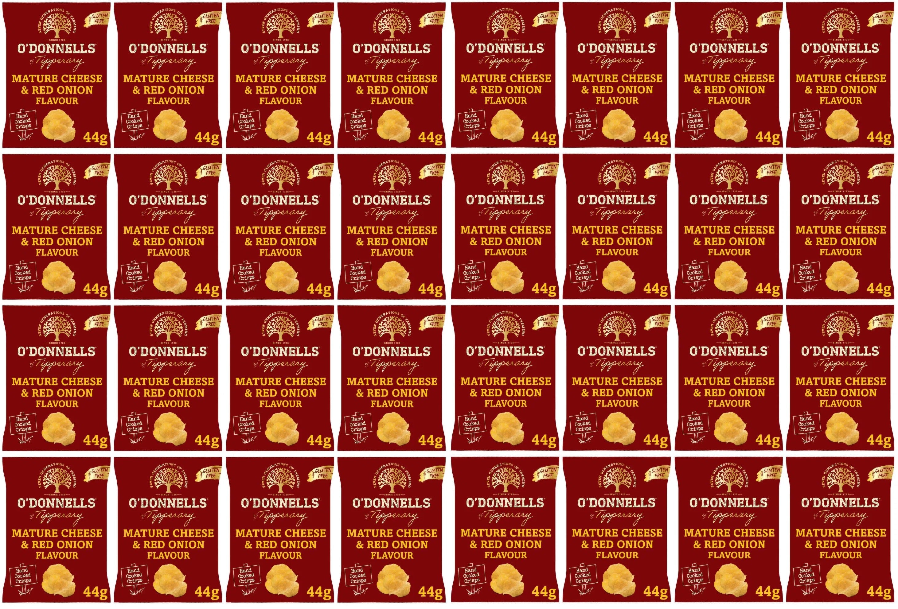 32 x O Donnells Mature Cheese & Red Onion Flavour 44G
