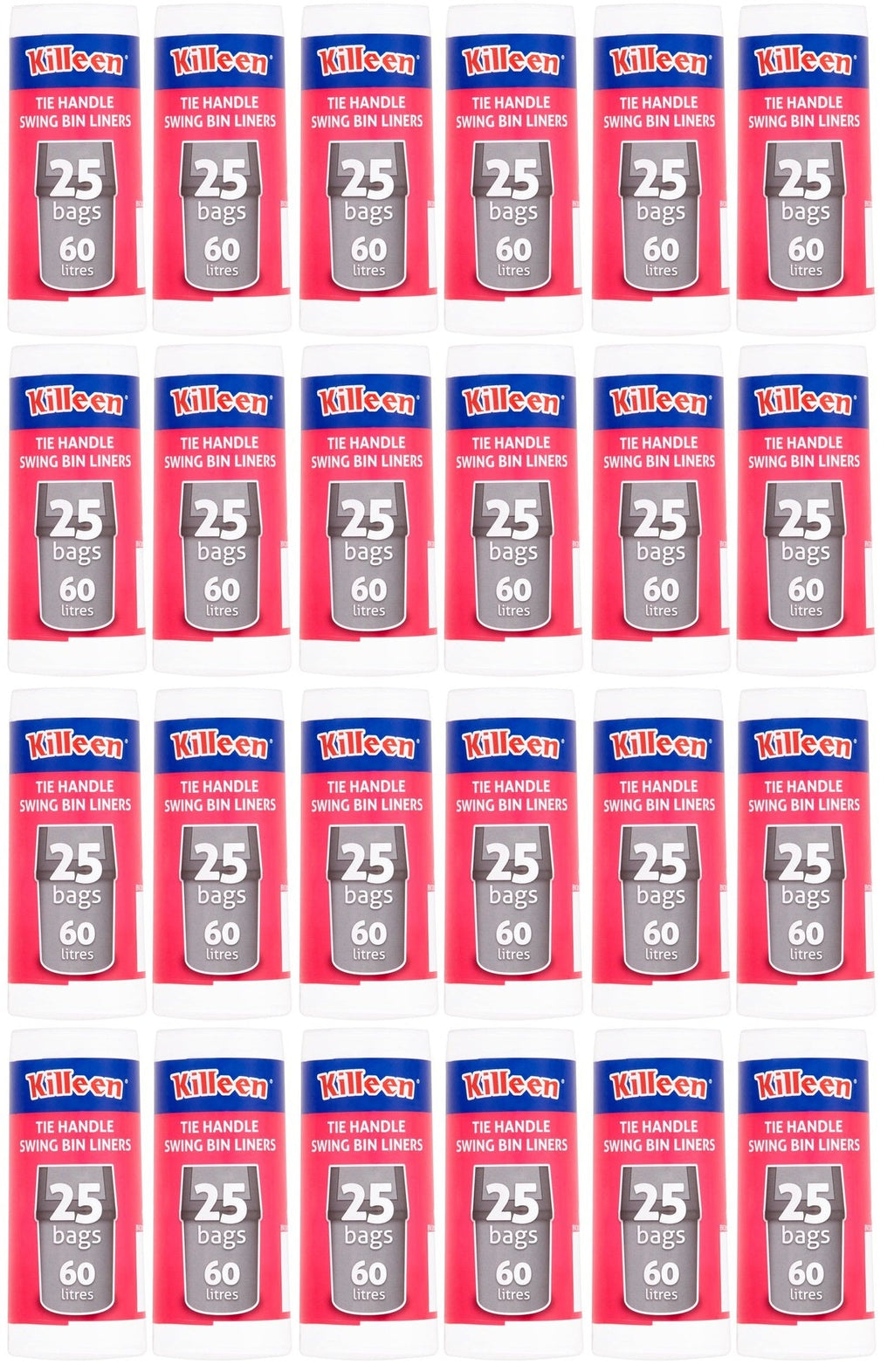 20 x Killeen Tie Handle Swing Bin Liners 25 Bags 60 Litres