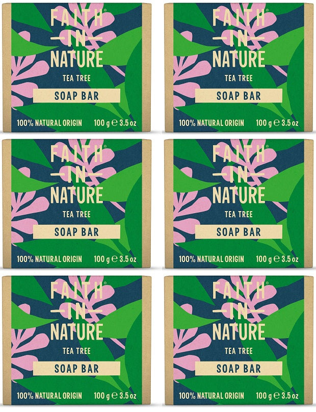 6 x Faith In Nature Tea Tree Pure Veg Soap - 100g