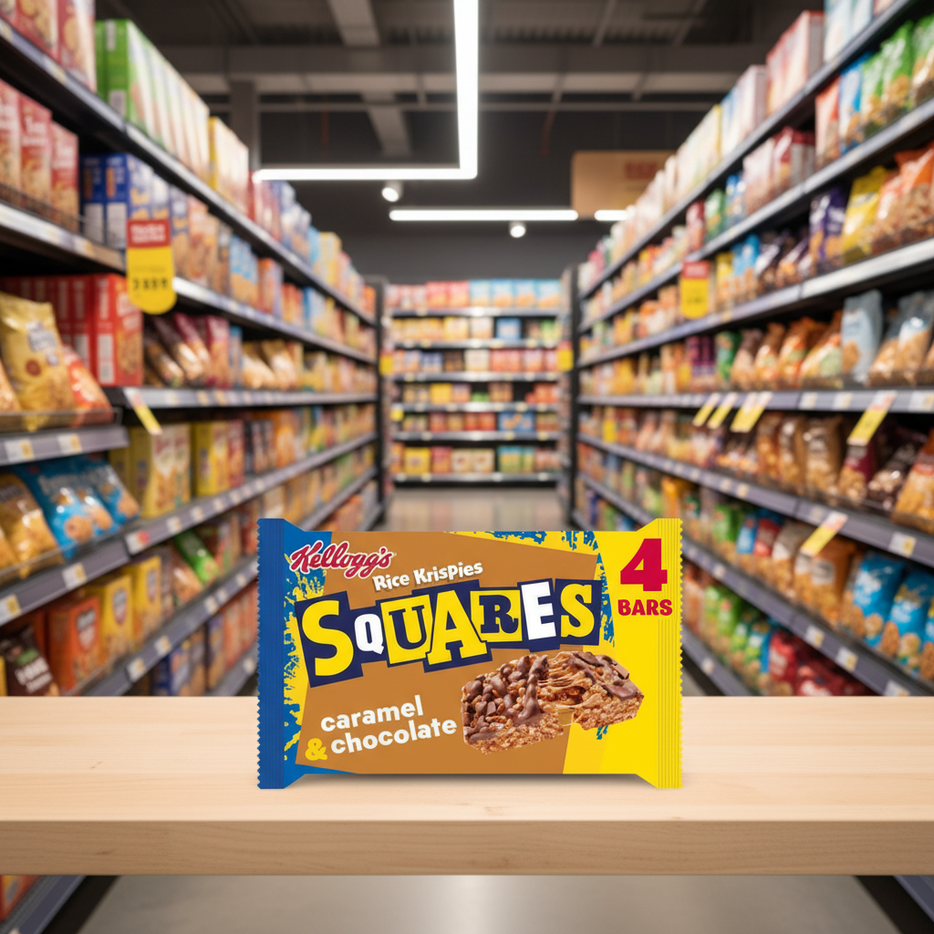 11 x Kelloggs Rice Krispies Squares Chocolate Caramel Snack Bar 36G (Pack Of 4)