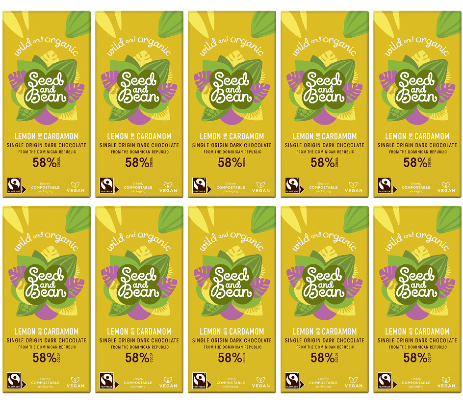 10 x Seed & Bean Dark 58% Lemon & Cardamon FT & Org - 75g