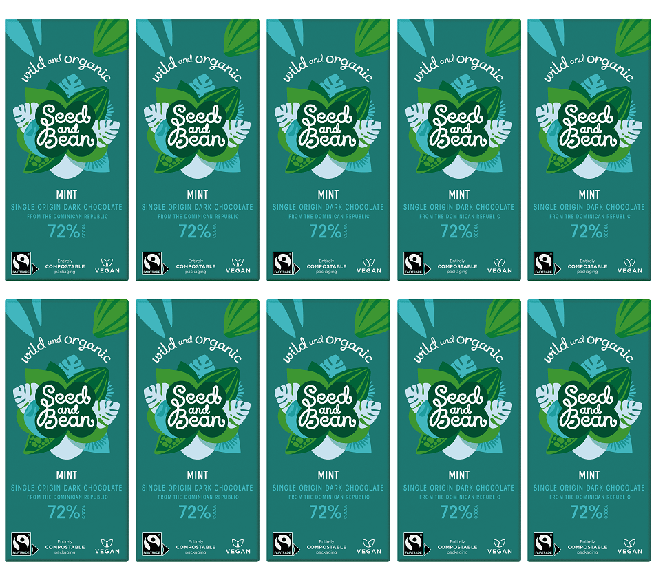 10 x Seed & Bean Dark 72% FT & Org English Mint Bar - 75g