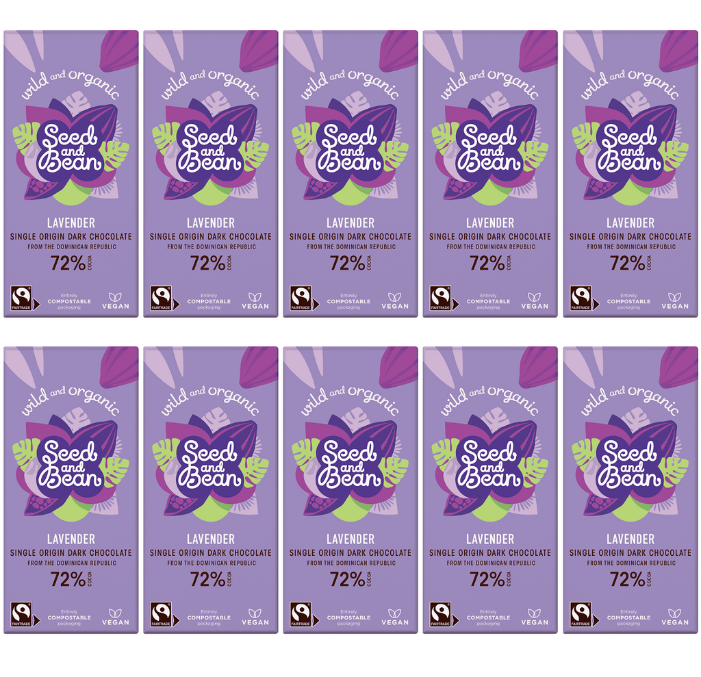 10 x Seed & Bean Dark 72% Fairtrade & Org Lavender Bar - 75g