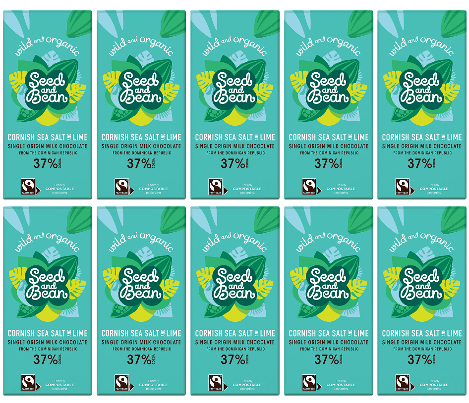10 x Seed & Bean Milk 37% FT Org Cornish S/Salt & Lime - 75g