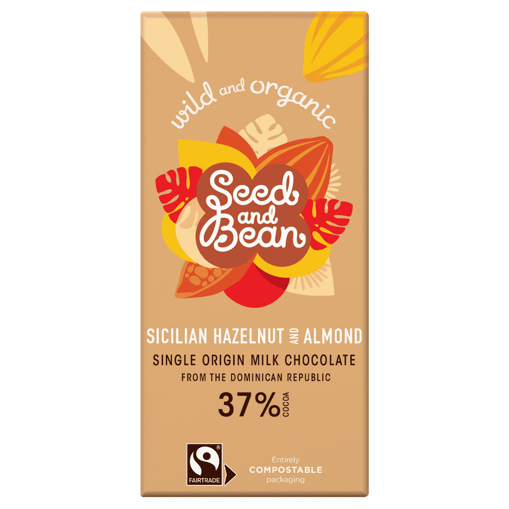 10 x Seed & Bean Milk 37% Hazelnut & Almond FT Org Bar - 75g
