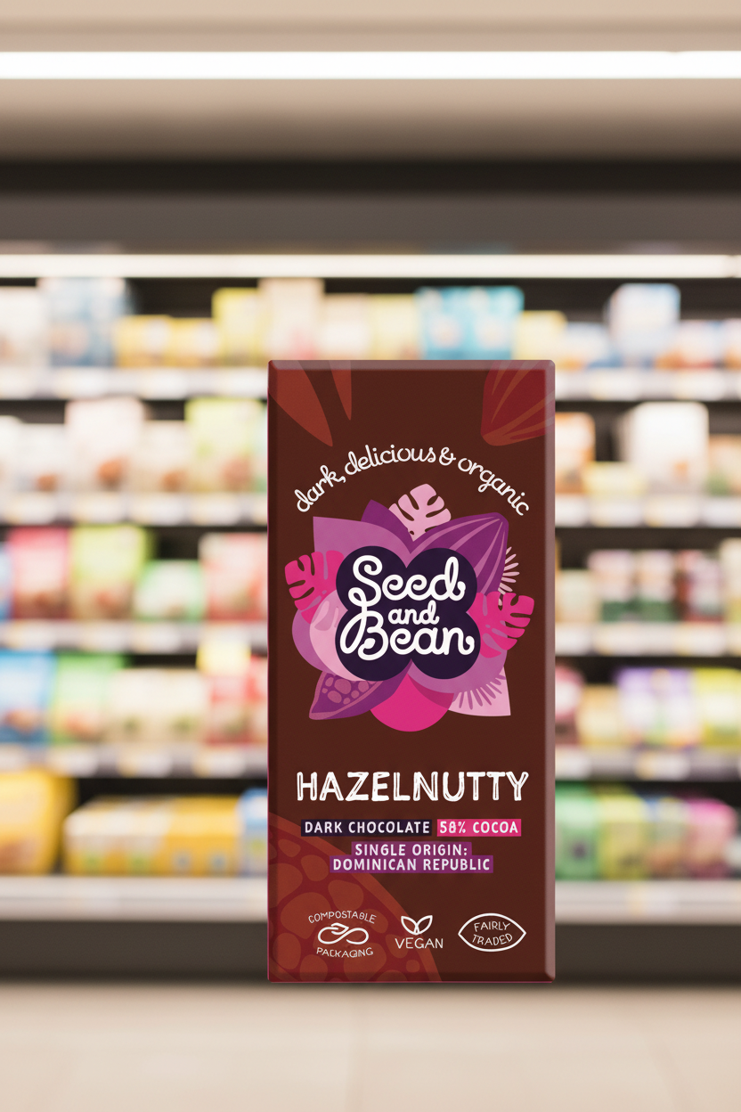 10 x Seed & Bean Dark 58% Hazelnut Fairtrade & Org Bar - 75g