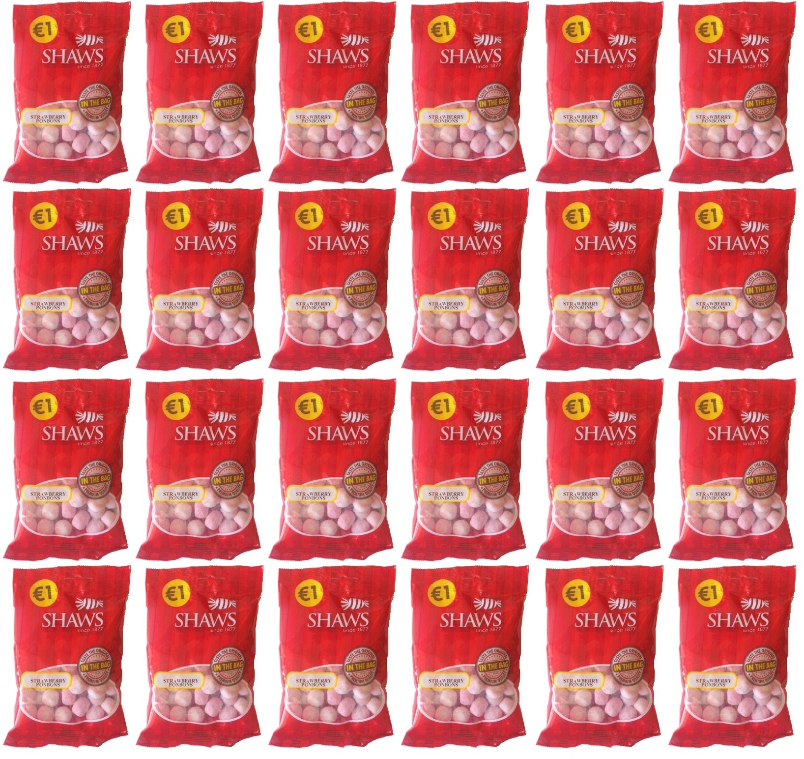 24 x Shaws Strawberry Bonbons 100Gm