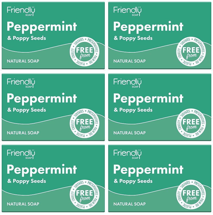 6 x Friendly Soap Peppermint & Poppy Seeds Soap - 95g
