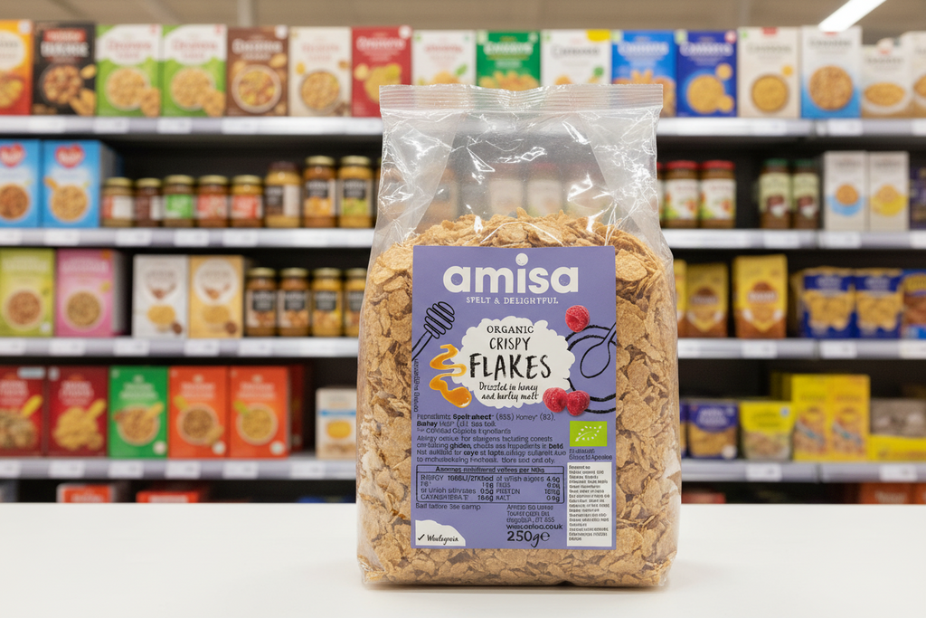 Amisa Organic Crispy Spelt Flakes with Honey - 250g