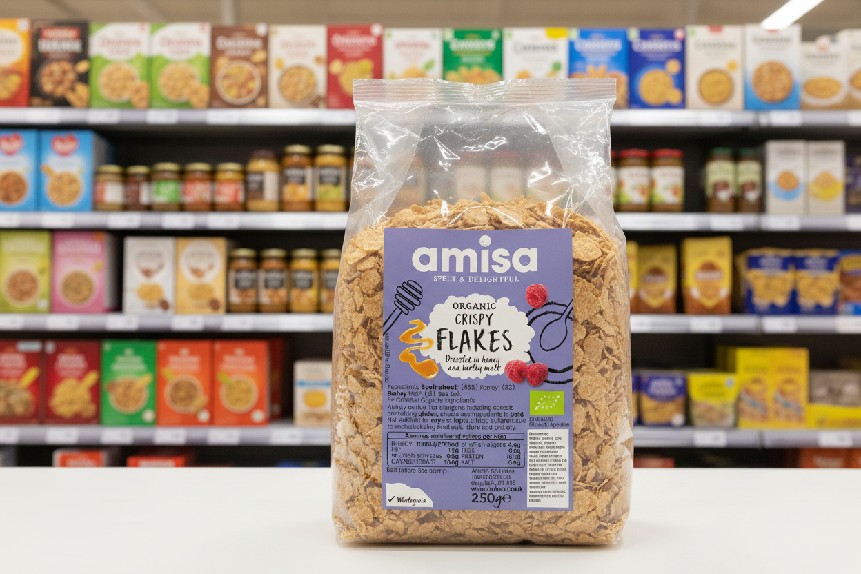 Amisa Organic Crispy Spelt Flakes with Honey - 250g