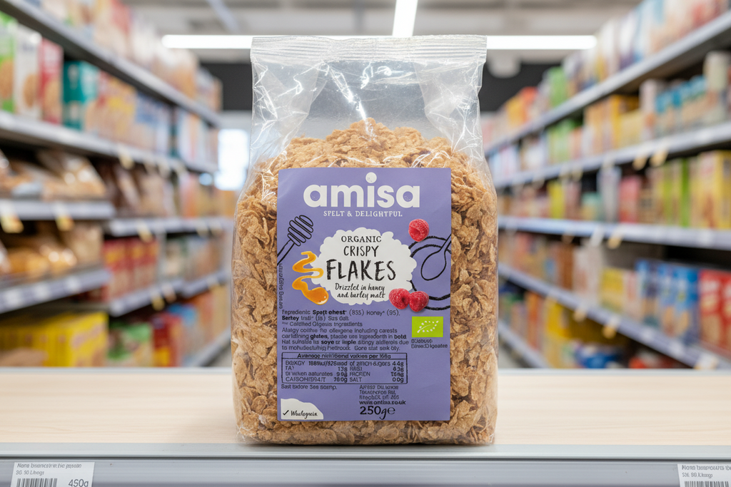Amisa Organic Crispy Spelt Flakes with Honey - 250g