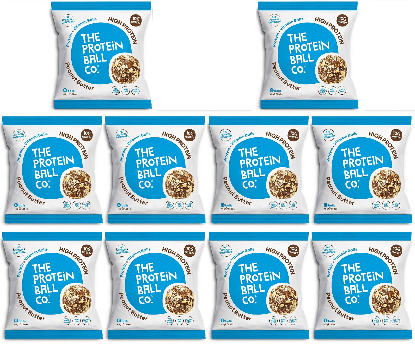 10 x The Protein Ball co Peanut Butter Protein Vit Balls - 45g