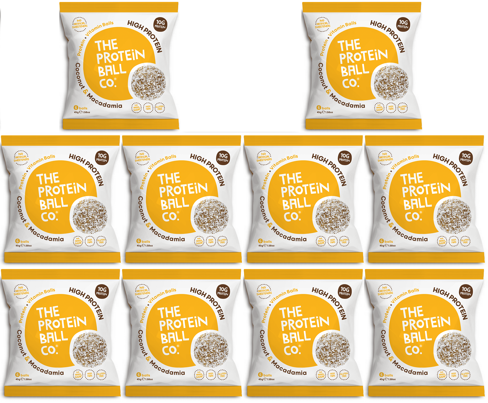 10 x The Protein Ball co C/nut Macadamia Pro + Vit Balls - 45g