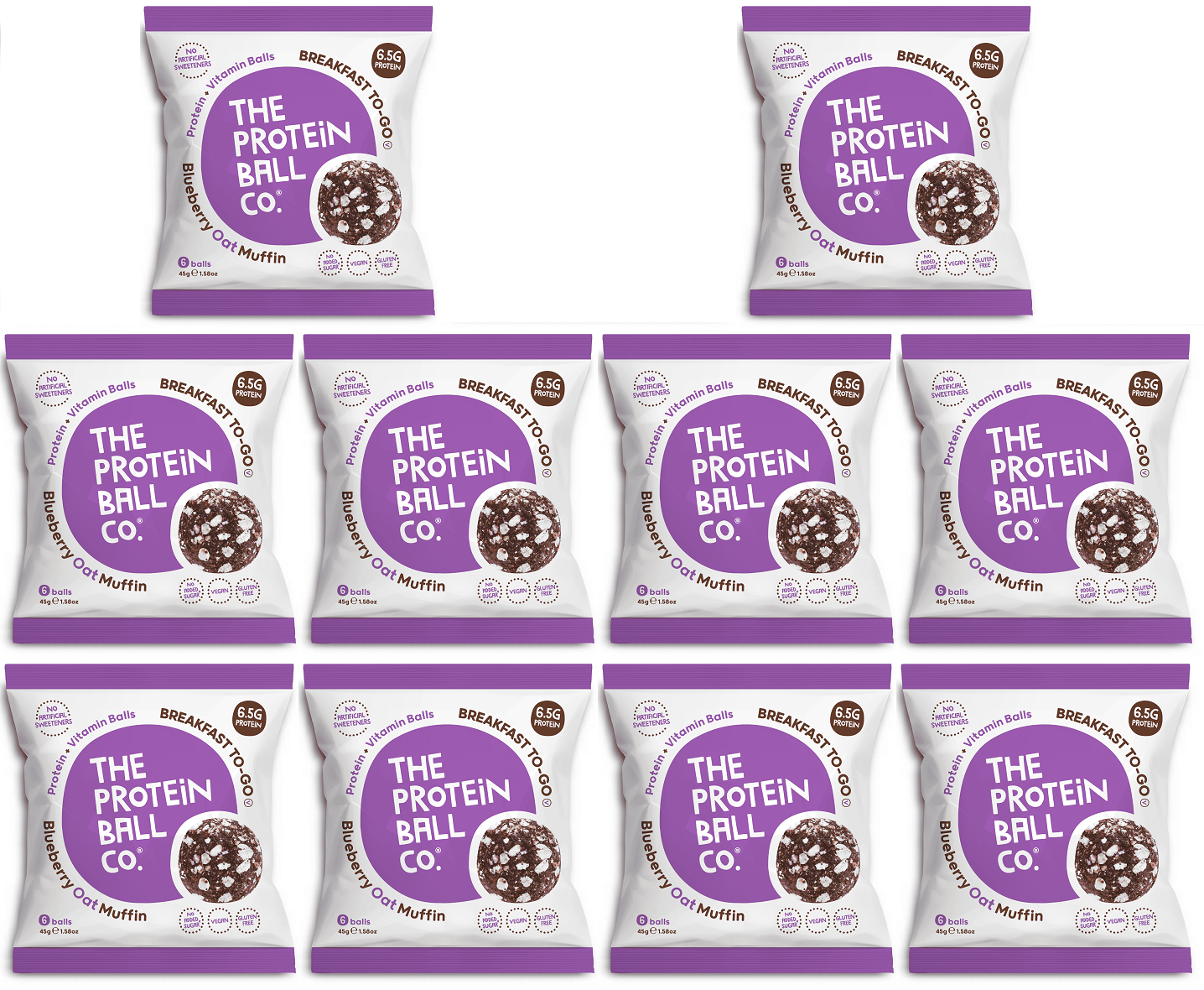 10 x The Protein Ball co Blueberry Oat Muffin Vit Balls - 45g