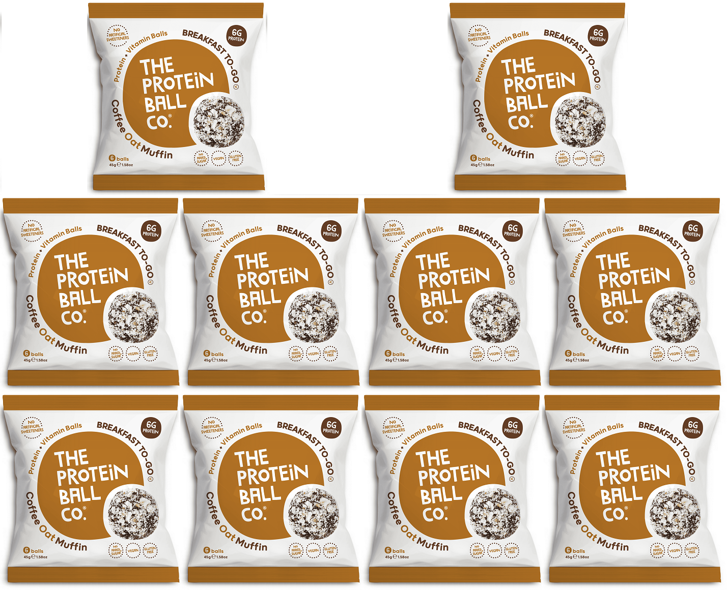 10 x The Protein Ball co Coffee Oat Muffin Vit Balls - 45g