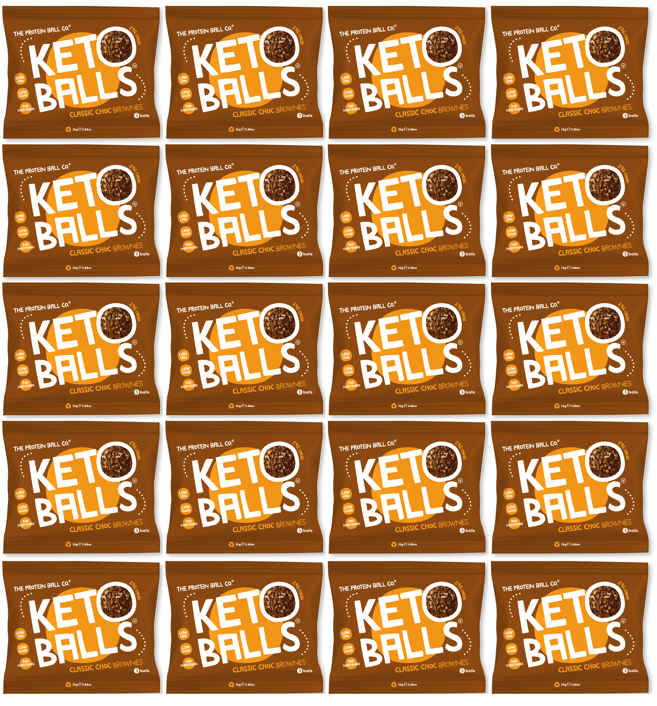 20 x The Protein Ball co Classic Choc Brownies Keto Ball - 25g