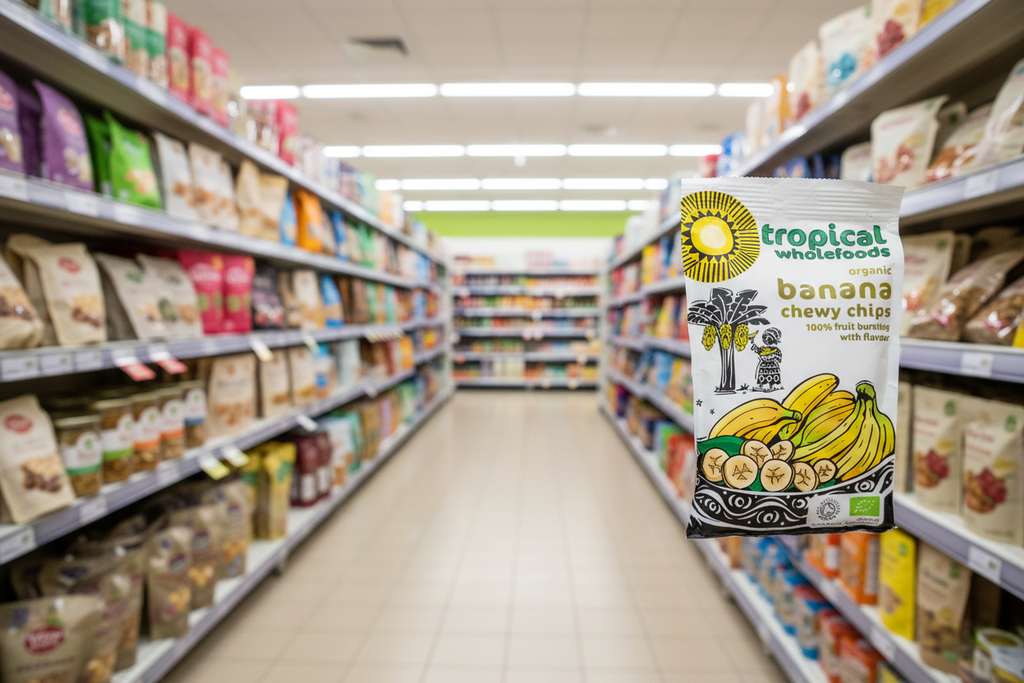 14 x Tropical Wholefoods FT Org Chewy Banana Chips  - 150g