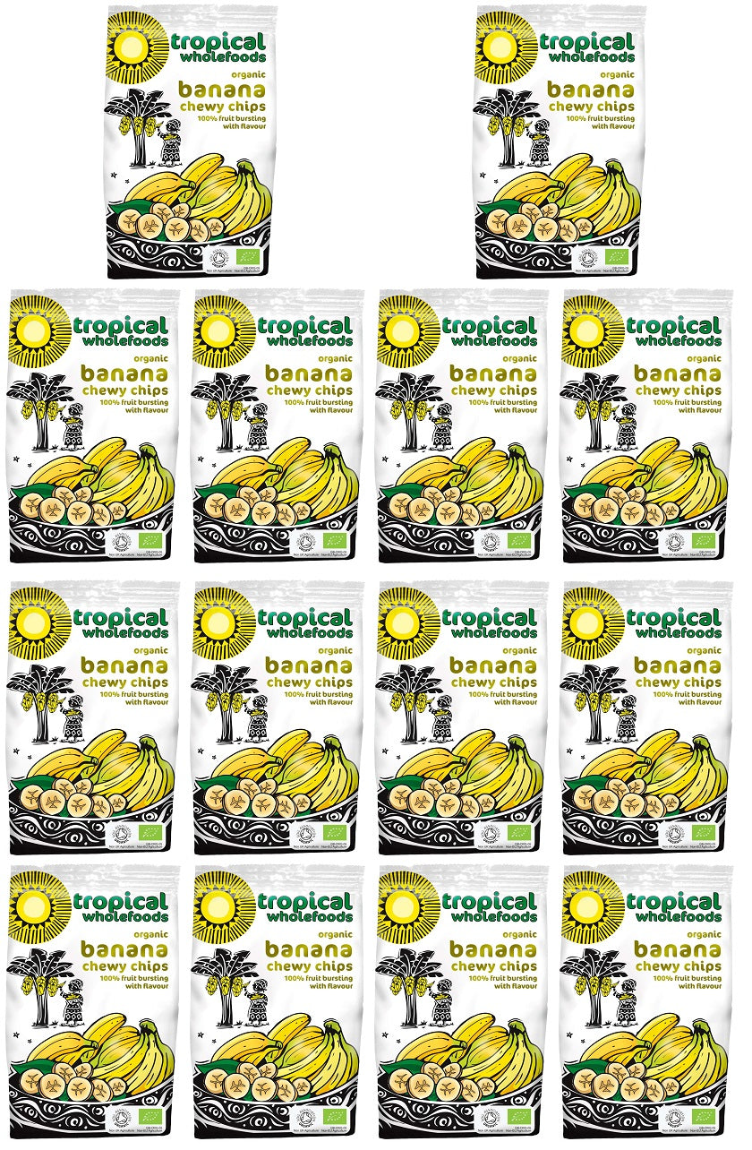 14 x Tropical Wholefoods FT Org Chewy Banana Chips  - 150g