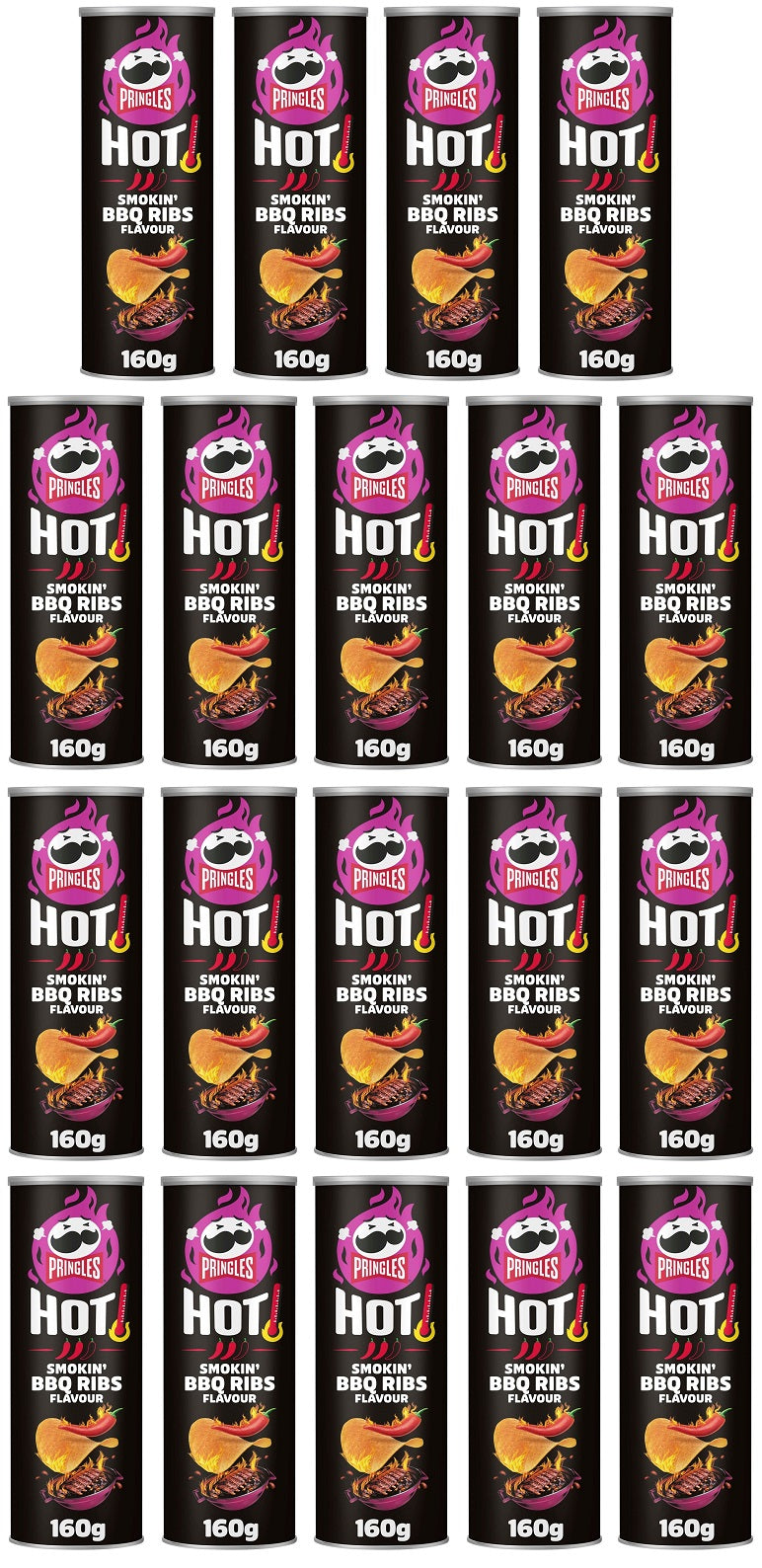 19 x Pringles Hot Smokin Bbq Ribs Flavour 160G