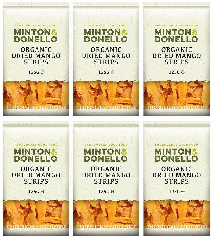 6 x Minton & Donello Organic Dried Mango Strips - 125g