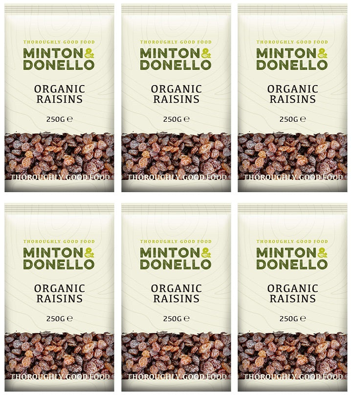 6 x Minton & Donello Organic Raisins - 250g