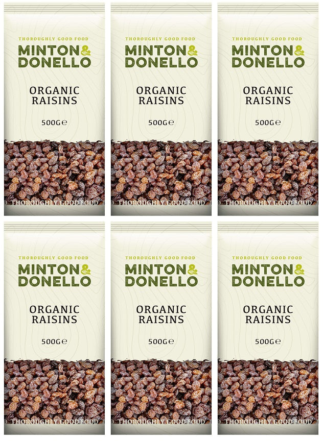 6 x Minton & Donello Organic Raisins - 500g