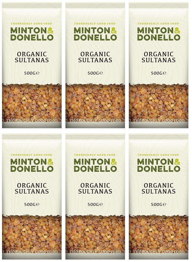 6 x Minton & Donello Organic Sultanas - 500g