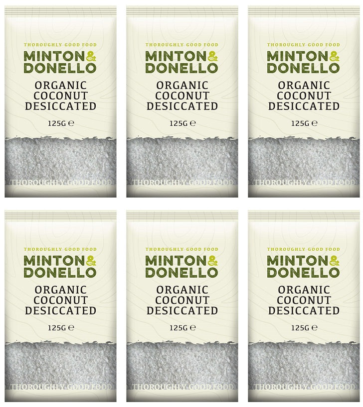 6 x Minton & Donello Organic Coconut Desiccated - 125g