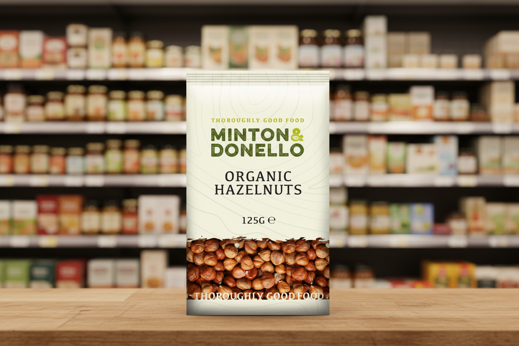 6 x Minton & Donello Organic Hazelnuts Whole - 125g