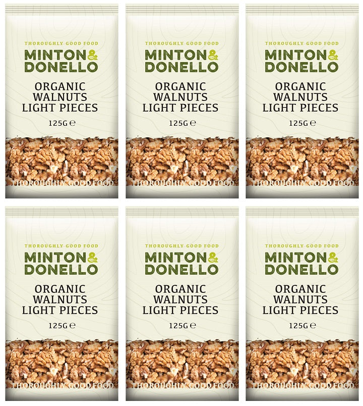 6 x Minton & Donello Organic Walnuts Light Halves - 125g