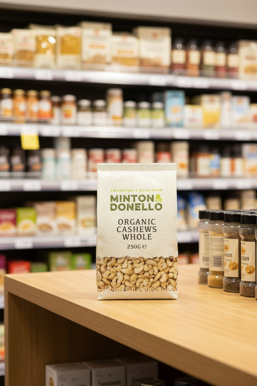 6 x Minton & Donello Organic Whole Cashews - 250g