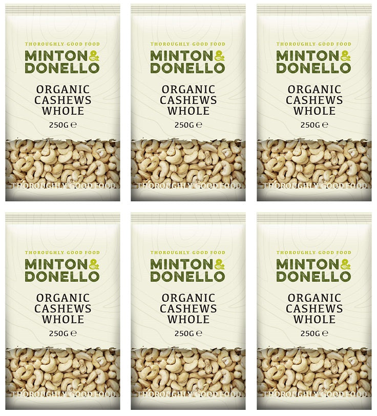 6 x Minton & Donello Organic Whole Cashews - 250g
