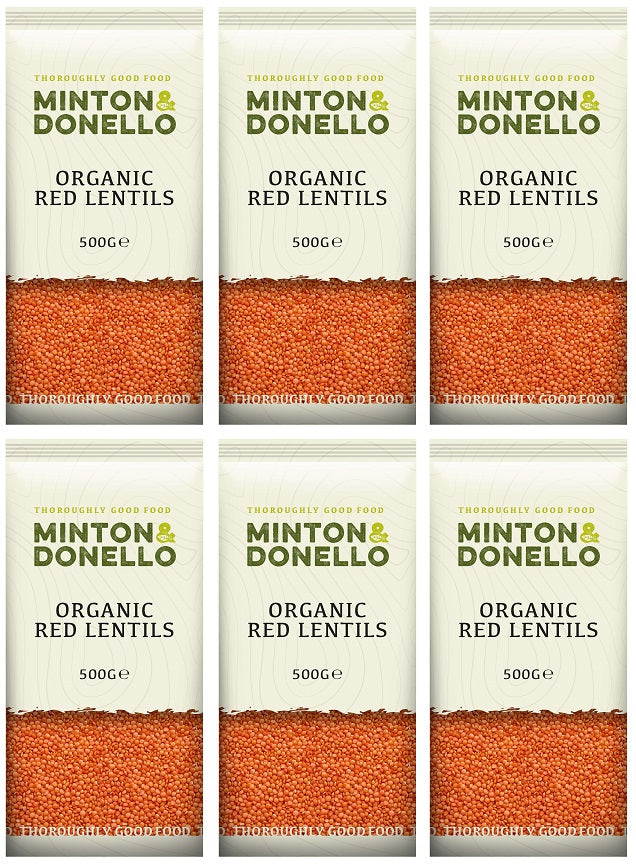 6 x Minton & Donello Organic Red Split Lentils - 500g