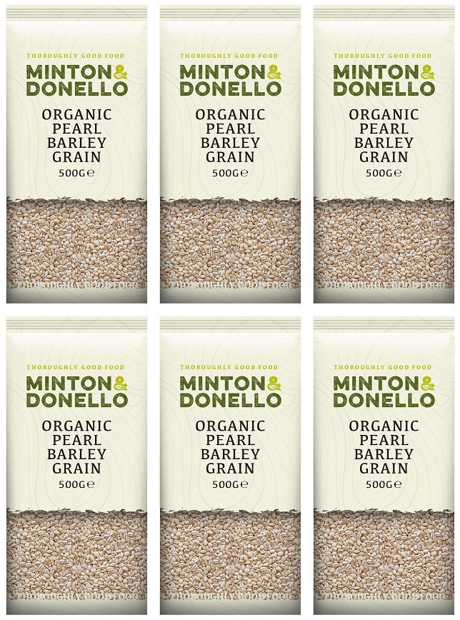 6 x Minton & Donello Organic Pearl Barley Grain - 500g