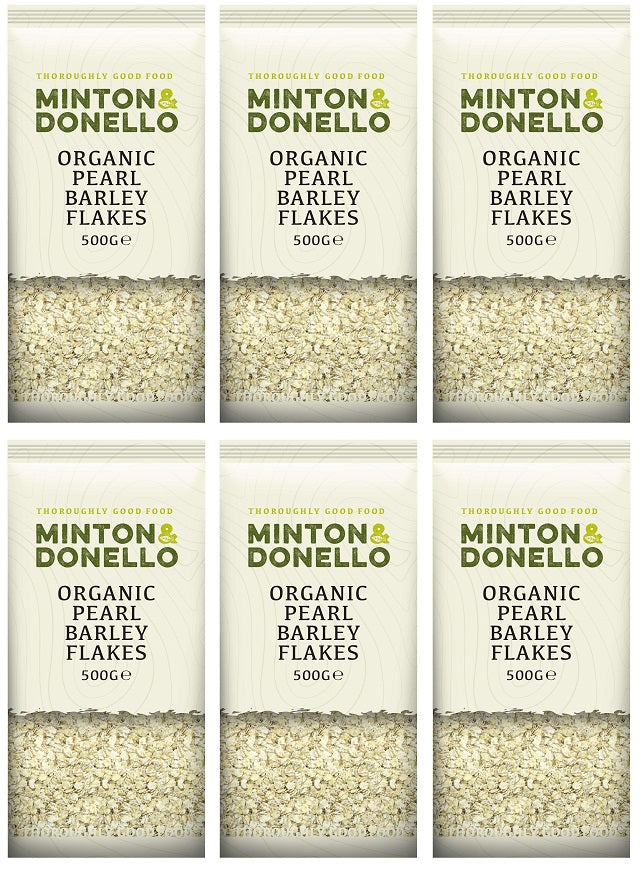 6 x Minton & Donello Organic Pearl Barley Flakes - 500g