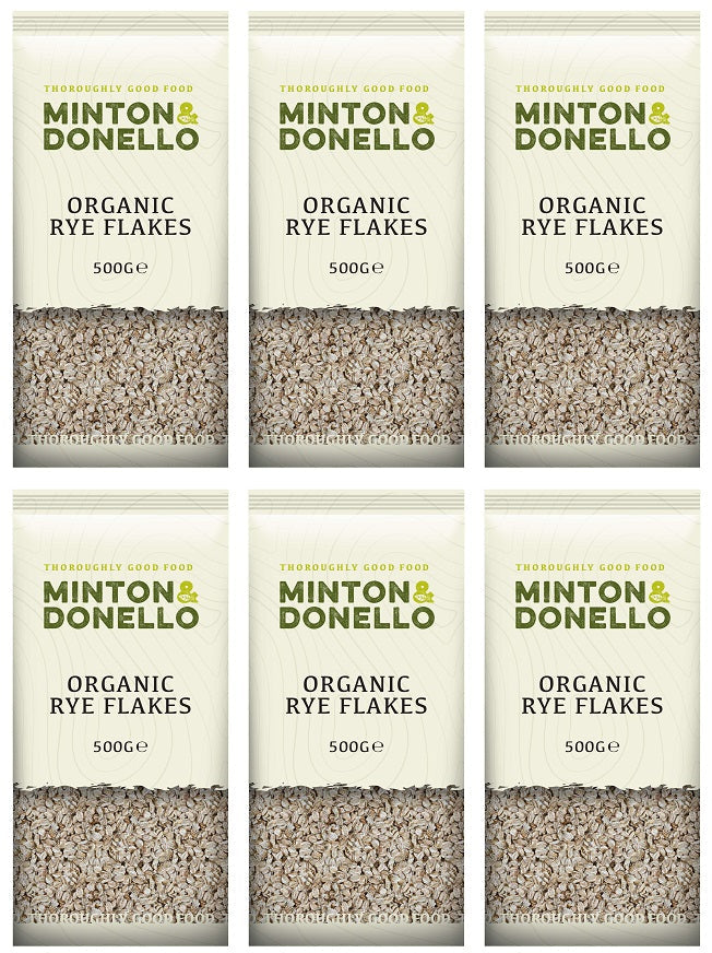 6 x Minton & Donello Organic Rye Flakes - 500g
