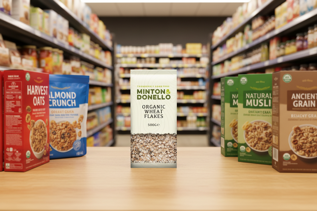 6 x Minton & Donello Organic Wheat Flakes - 500g