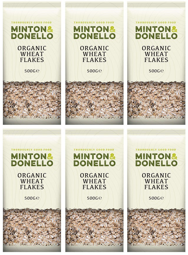 6 x Minton & Donello Organic Wheat Flakes - 500g