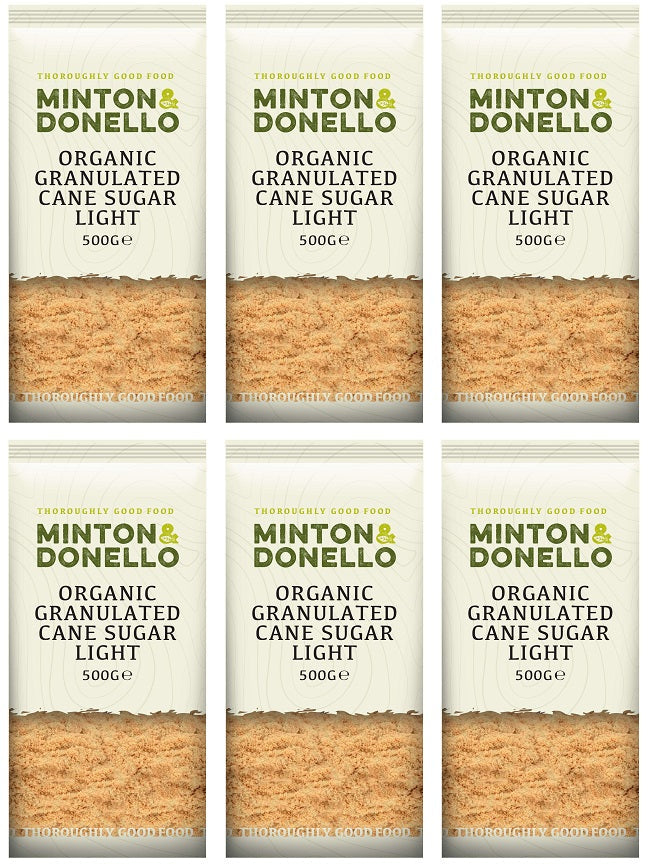 6 x Minton & Donello Org Granulated Cane Sugar Light - 500g
