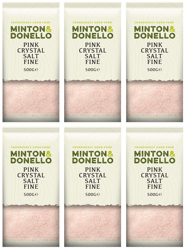 6 x Minton & Donello Pink Crystal Salt Fine - 500g