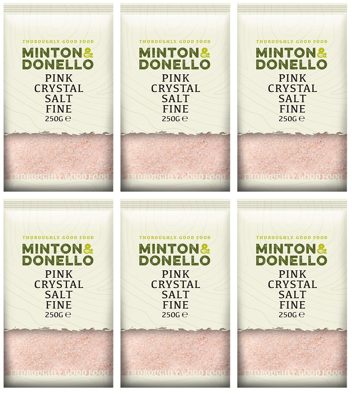 6 x Minton & Donello Pink Crystal Salt Fine - 250g