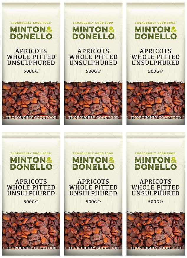 6 x Minton & Donello Apricots Whole Pitted Unsulphured - 500g