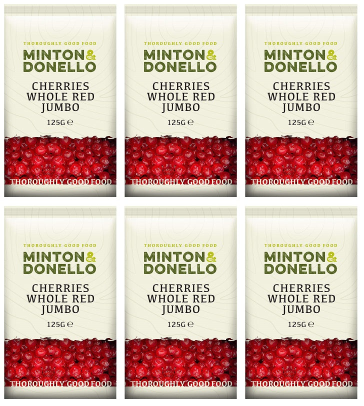 6 x Minton & Donello Cherries Whole Red Jumbo - 125g