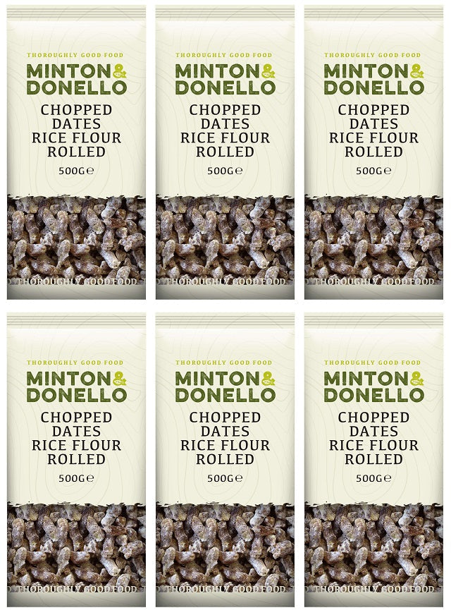 6 x Minton & Donello Chopped Dates Rice Flour Rolled - 500g