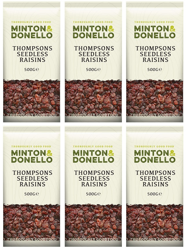 6 x Minton & Donello Thompsons Seedless Raisins - 500g